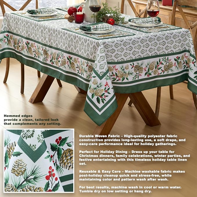 Newbridge Christmas Holly Pinecone Border 60 x 84 Inch Rectangle Fabric - Image 3