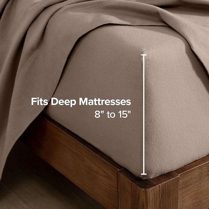 Bare Home Flannel Fitted Bottom Sheet 100% Cotton, Velvety Soft Heavyweight - Image 3