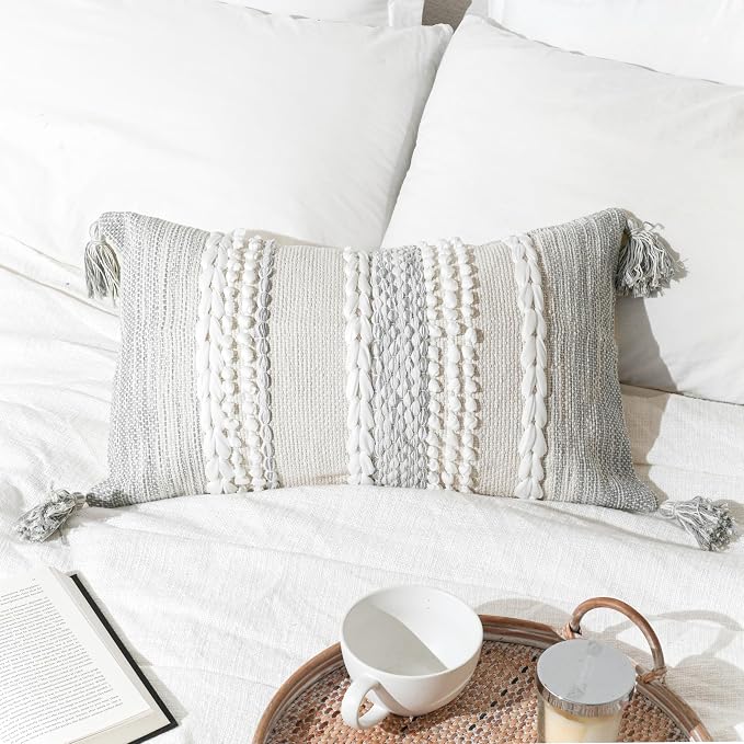 BlissBlush Gray Decorative Lumbar Pillow Cover 14x24, Boho Accent Throw Pillow - Image 8