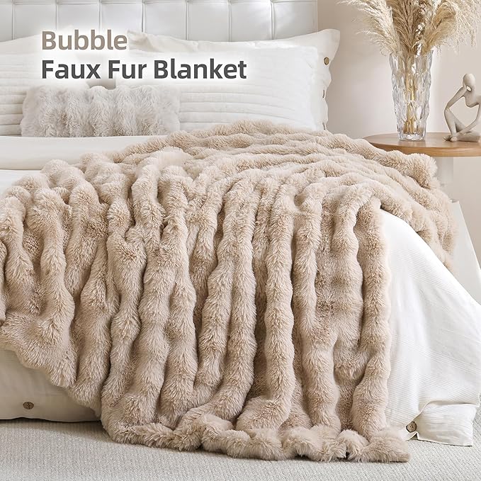 Smoofy Faux Fur Throw Blanket for Couch – Linen Fluffy Cozy Rabbit Fleece - Image 2