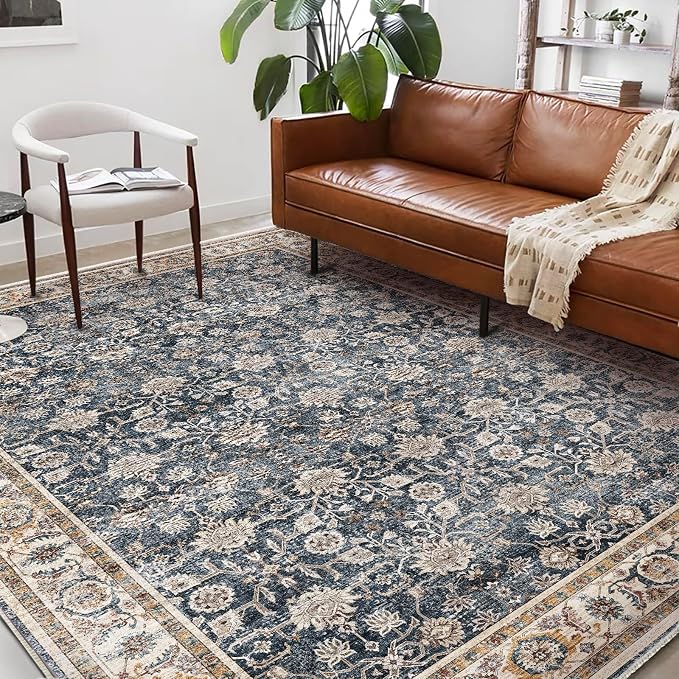 Washable Area Rug 8'x10' Retro Boho Design Non-Shedding Non-Slip Easy Care Ideal - Image 3
