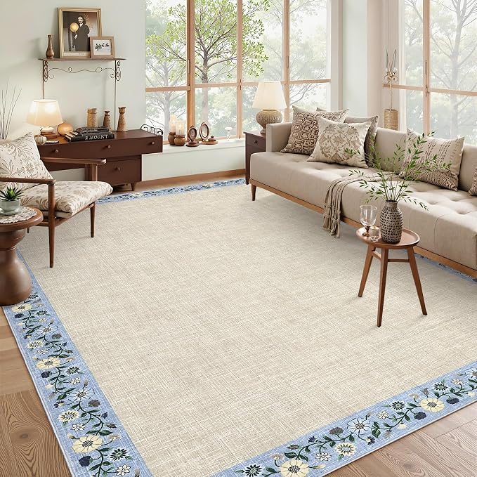 GarveeHome Washable Living Room Rug 9x12 Floral Bordered Area Rugs Soft Thin by GarveeHome