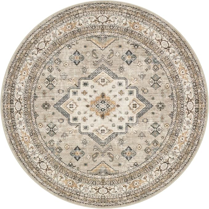 8ft Round Vintage Living Room Area Rug - Image 6