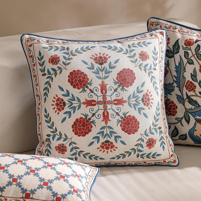 patdrea Designer Throw Pillow Covers Set of 2, Square Brilliant Vintage Red - Image 2