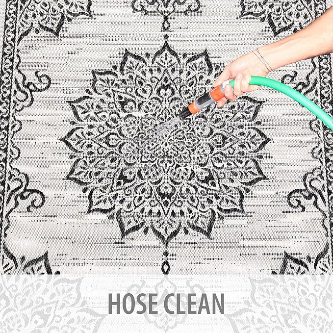 CAMILSON Outdoor Rug, 8x10 Medallion White Black Modern Area Rugs - Image 8