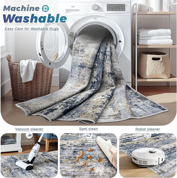 Area Rugs 8x10 for Living Room: Washable Rug Modern Abstract Neutral Soft - Image 3
