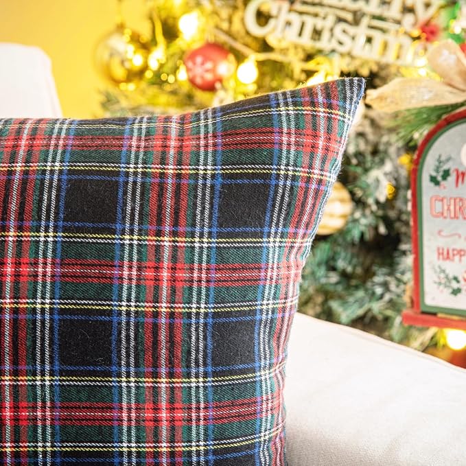 AQOTHES Pack of 2 Christmas Plaid Decorative Throw Pillow Covers Scottish - Image 2