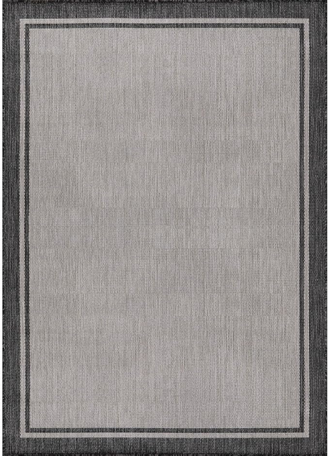 CAMILSON Indoor Outdoor Rug, 6x9 Bordered Gray Modern Area Rugs - Image 2