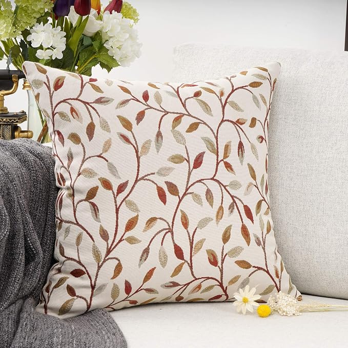 YOUR SMILE Classical Embroidery Jacquard Beige Leaf Pattern Square Decorative - Image 2