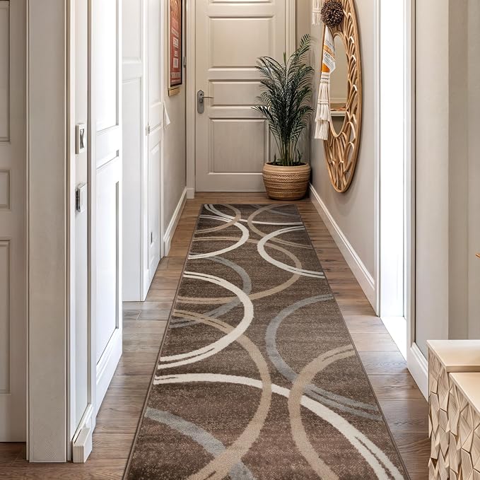 Rugshop Modern Wavy Circles Design Runner Rug, Non-Shedding Carpet - Image 10