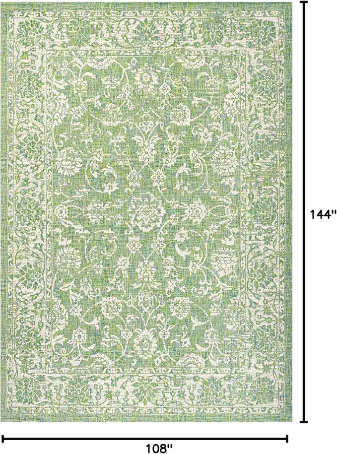 JONATHAN Y Weave Floral Indoor Outdoor Area Rug 9X12 Cream/Green, Tela Bohemian - Image 2