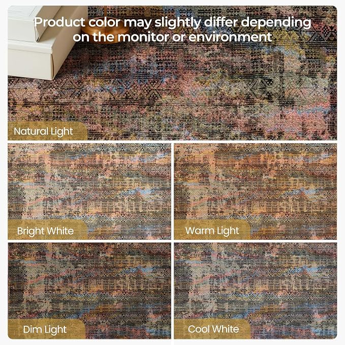 Kokia Abstract Area Rugs Washable Indoor 6x9 Rug Boho Distressed Retro Low Pile - Image 7