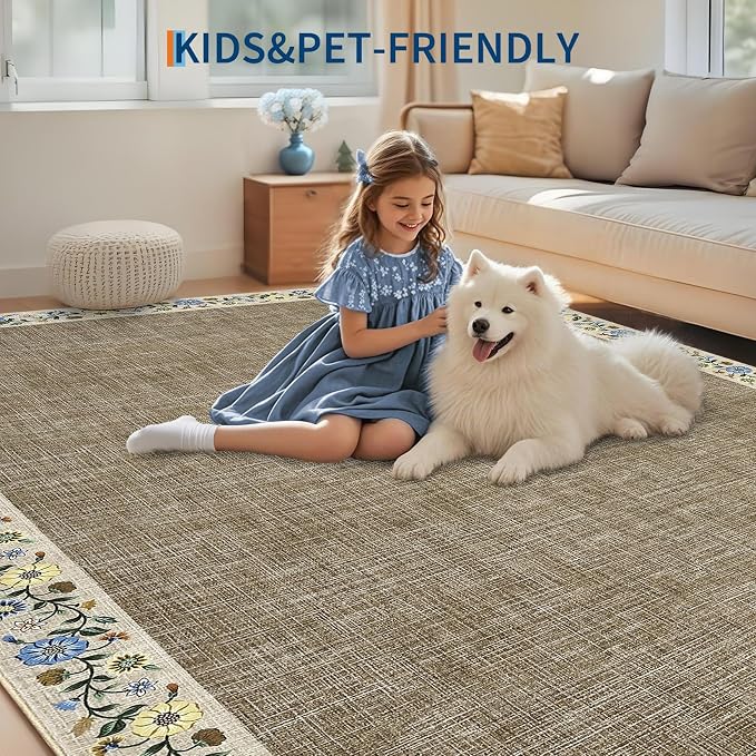GarveeHome Washable Living Room Rug 9x12 Floral Bordered Area Rugs Soft Thin - Image 7