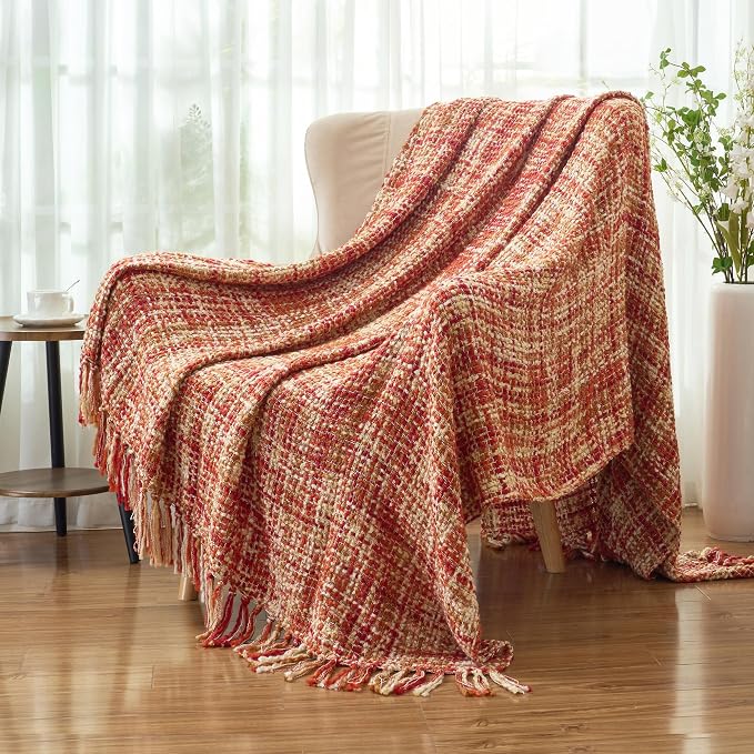Multi-Color Dark Red Cable Knitted Throw Blanket - Image 6