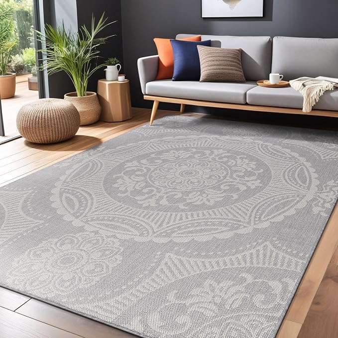 Medallion Outdoor Rug 6x9 Washable Outside Carpet - Image 4