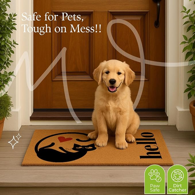 Coir Door Mats 17" X 30", Non-Slip Sturdy, PVC Backed Heavy Duty, Love of Cats - Image 7