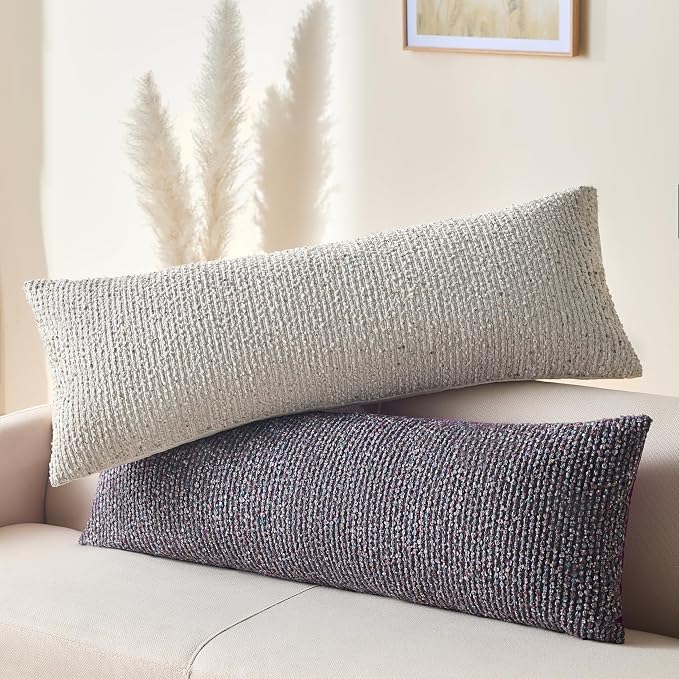 Decorative Lumbar Pillow Cover 14x36 Purple Striped Wool Long Body Pillow - Image 5