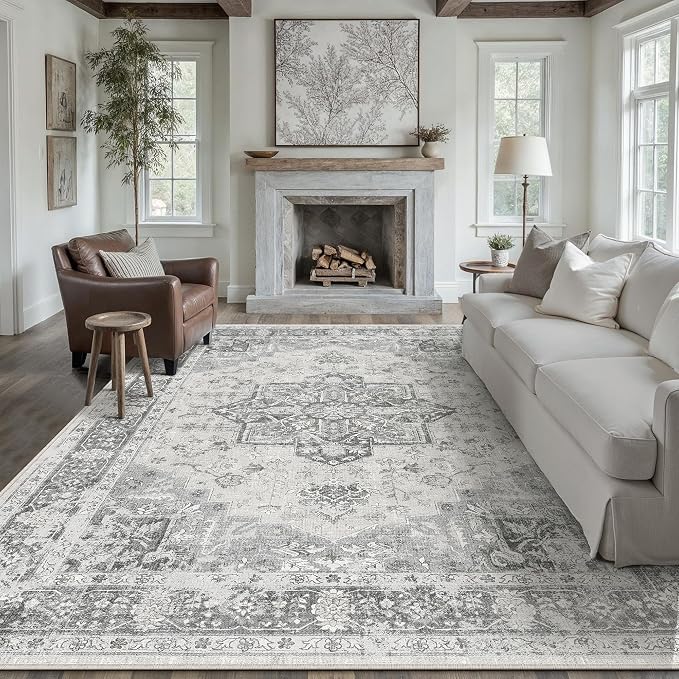 Gray 6x9 Area Rug Washable Vintage Living Room Carpet Non Slip Retro Distressed - Image 4