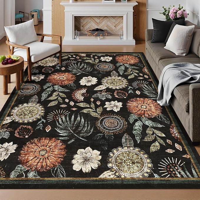 GarveeHome 4x6 Floral Washable Area Rug: Large Living Room Area Rug by GarveeHome