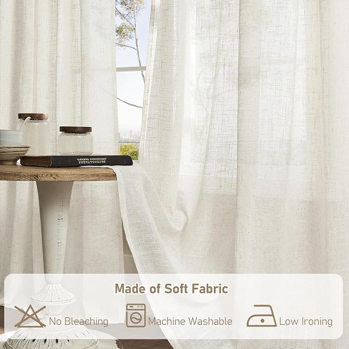 LAMIT Kitchen Semi Sheer Linen Curtains 24 Inch Long, Light Filtering Panels - Image 8