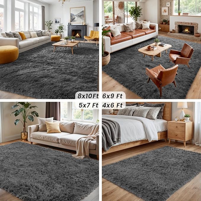 8x10 Area Rugs for Living Room: Ultra Soft Fluffy Shag Grey Rugs for Bedroom - Image 8