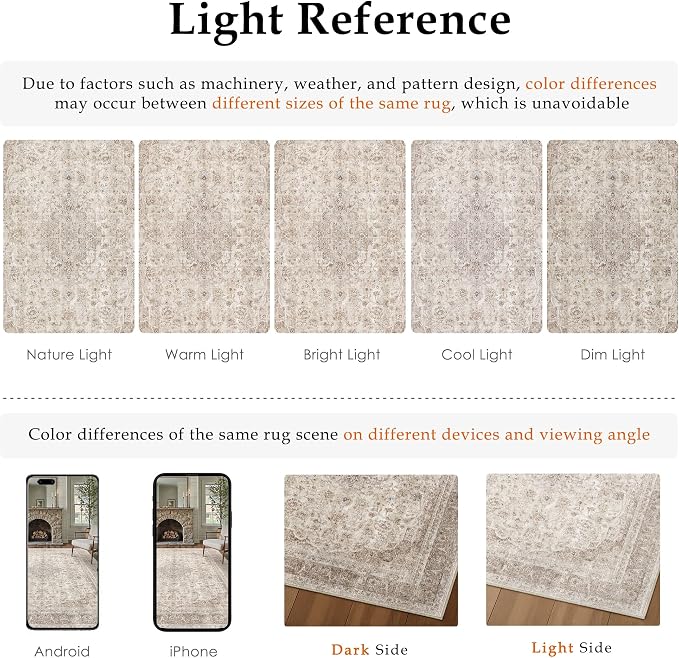 Beige Area Rug 4x5 Washable Office Entryway Vintage Carpet Low Pile Non Slip - Image 8
