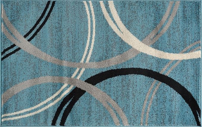 Rugshop Modern Wavy Circles Design Accent Rug, Fade-Resistant Carpet - Image 2