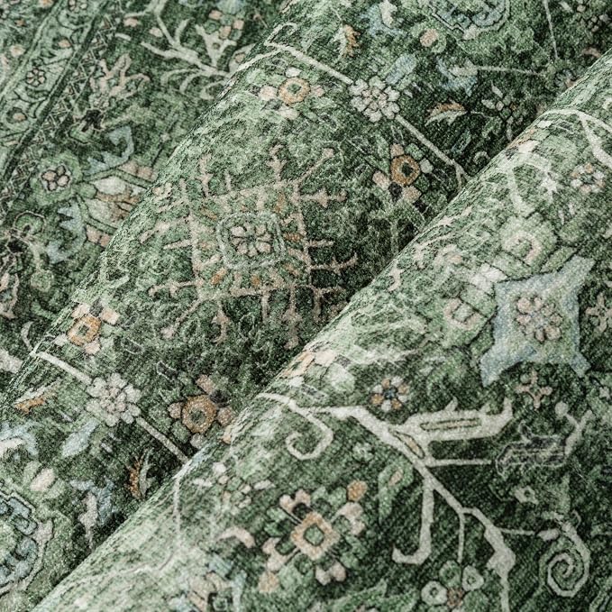 Area Rug 8x10 Green Washable Living Room Carpet Soft Non Slip Vintage Bedroom - Image 9