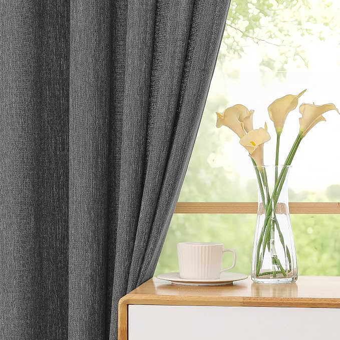 Simplebrand Grey Faux Linen Textured Semi Sheer Curtains 108 Inches Long 2 - Image 5