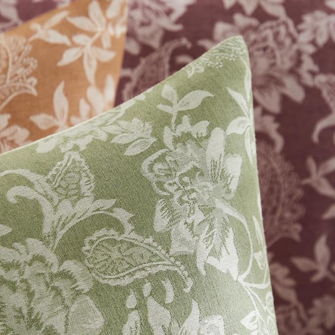 Floral Jacquard Throw Pillow Covers Set of 2, Background/Green 18x18 Inch - Image 2