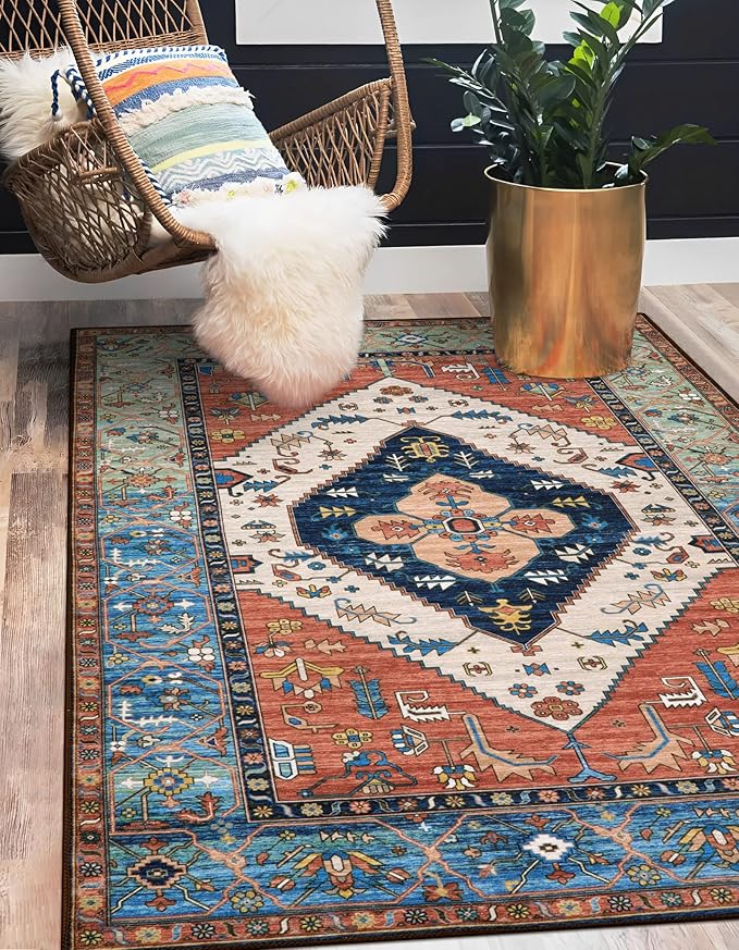 Lahome Boho 3x5 Washable Area Rugs, Small Non-Slip Bedroom Carpet Throw by Lahome