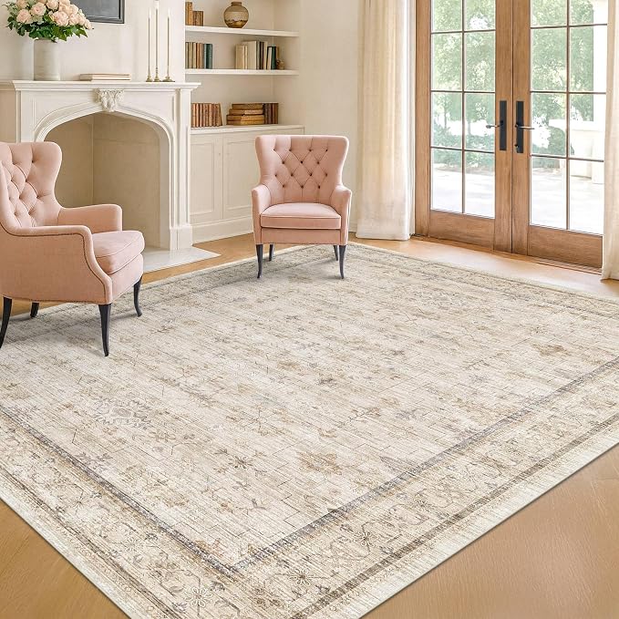 Washable Ivory 5x7 Rug for Bedroom, Home Office, Non Slip Dinning Rugs for - Image 3