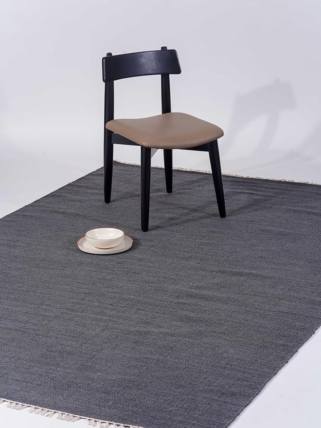Rugsotic Carpets Hand Woven Flat Weave Kilim Wool 4'x6' Area Rug Solid Charcoal by GetMyRugsLLC