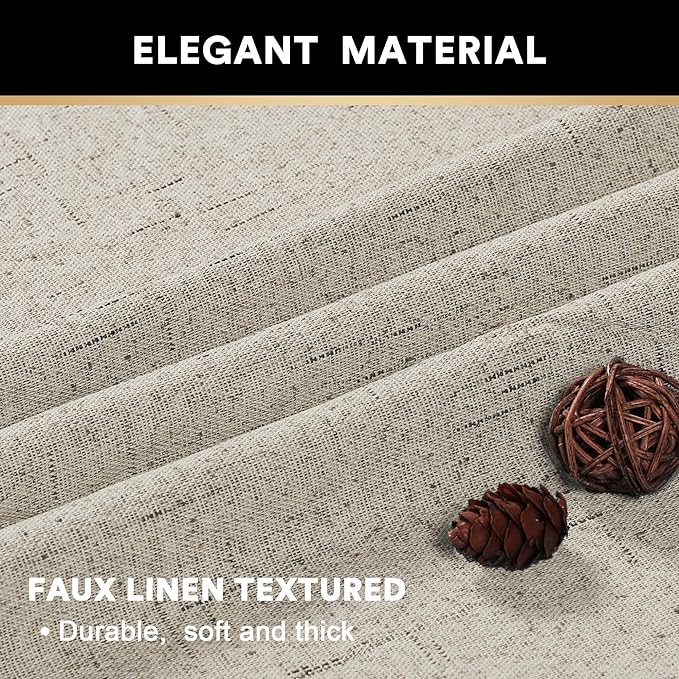 PrinceDeco Linen Texture Curtains Soild 100% Blackout Thermal Insulated - Image 4