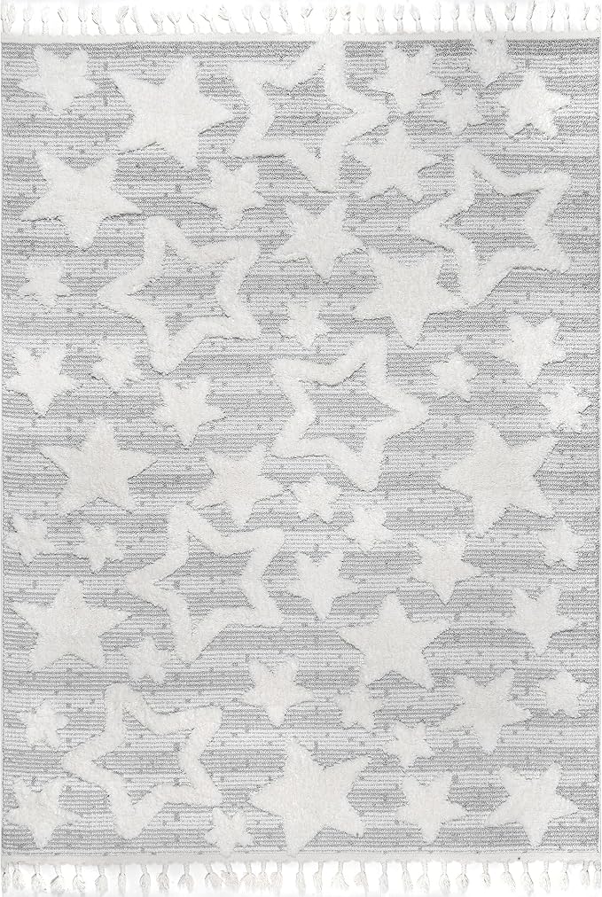 nuLOOM Raven Modern Stars High Low Shaggy Tassel Area Rug, Light Grey - Image 2