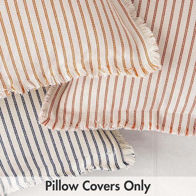 MIULEE Pack of 2 Orange Throw Pillow Covers 24x24 Inch Striped Farmhouse Couch - Image 7
