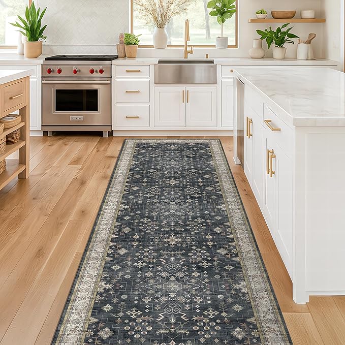 Black Boho Washable 3x20 Extra Long Runner Rug - Image 3
