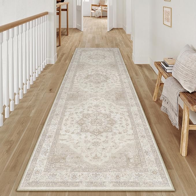 Beige Runner Rug 2x8 Washable Vintage Long Carpet - Image 5