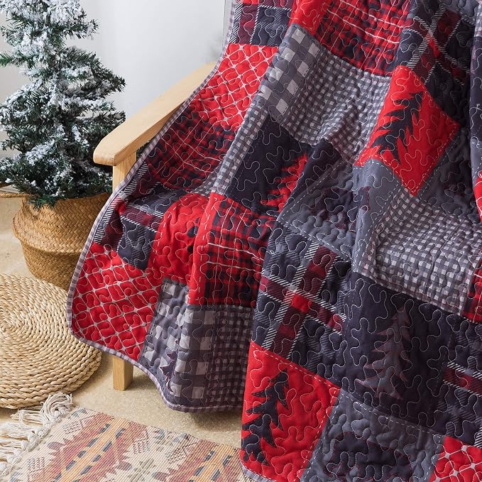 Soul & Lane Cabin Charm 50"x60" Quilted Throw: Plaid Quilted Blanket, Outdoor - Image 2