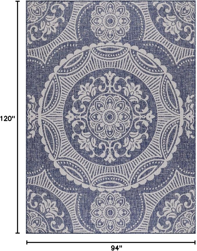 Medallion Outdoor Rug 8x10 Washable Outside Carpet - Image 2