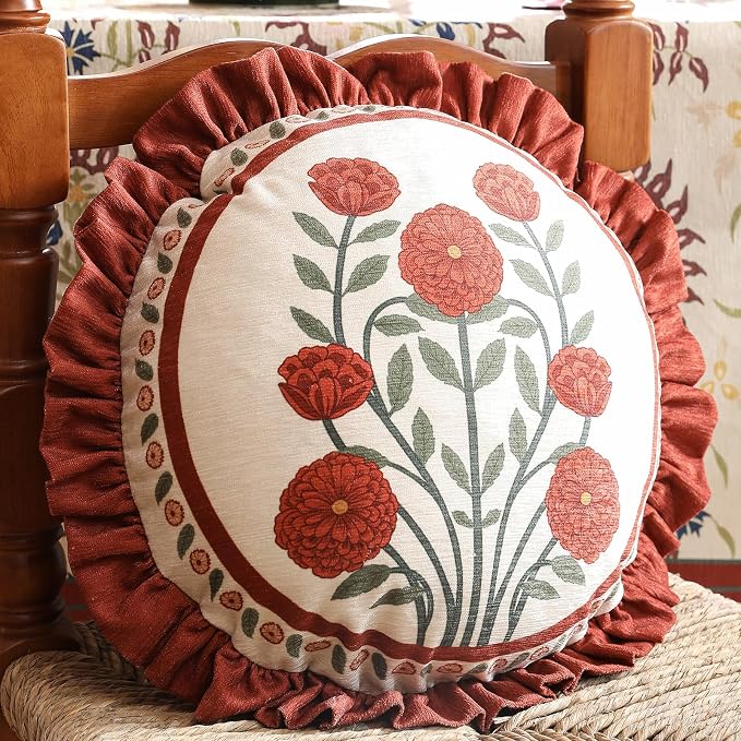 Vintage Round Throw Pillow Covers Pack of 2, Decor Pillows Cushion Covers - Image 2