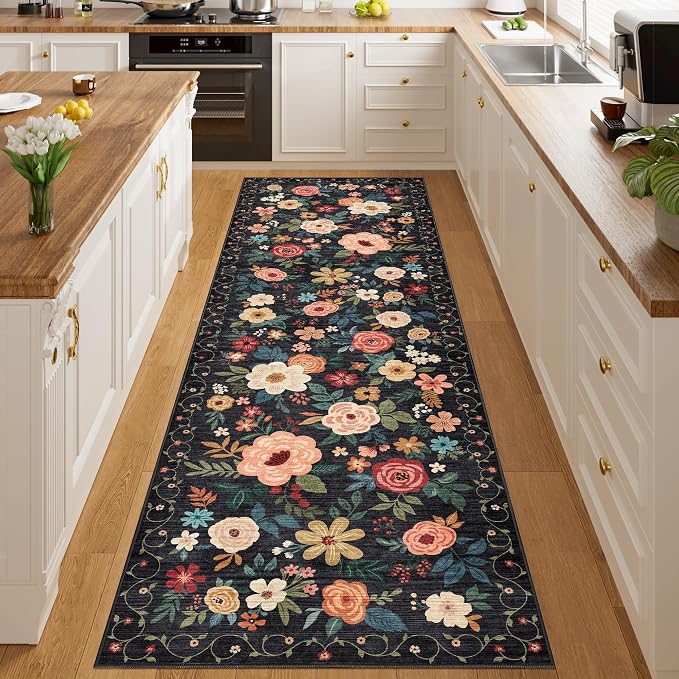 DUKINO 3x10 Runner Rug for Hallway, Washable Kitchen Floral Runner Rug - Image 8