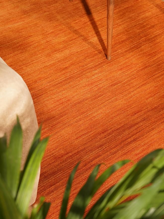 Rugsotic Carpets Hand Knotted Gabbeh Wool 9'x12' Area Rug Solid Orange L00111 - Image 3