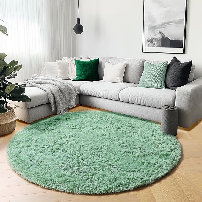 ONASAR Sage Green Round Area Rugs 6ft, Fluffy Soft Bedroom Circle Rug by ONASAR