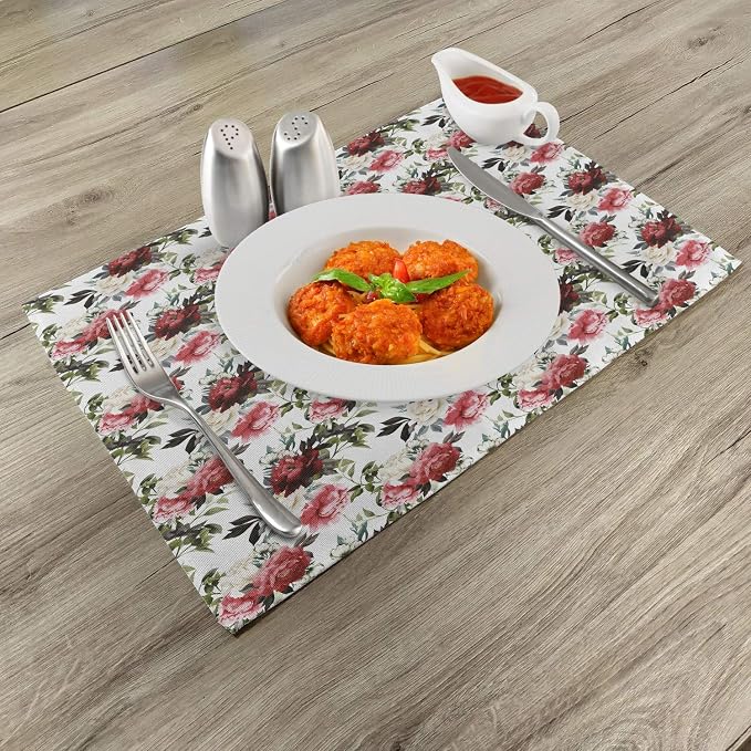 Ambesonne Shabby Flora Place Mats Set of 4, Country Style Floral Flower Roses - Image 2