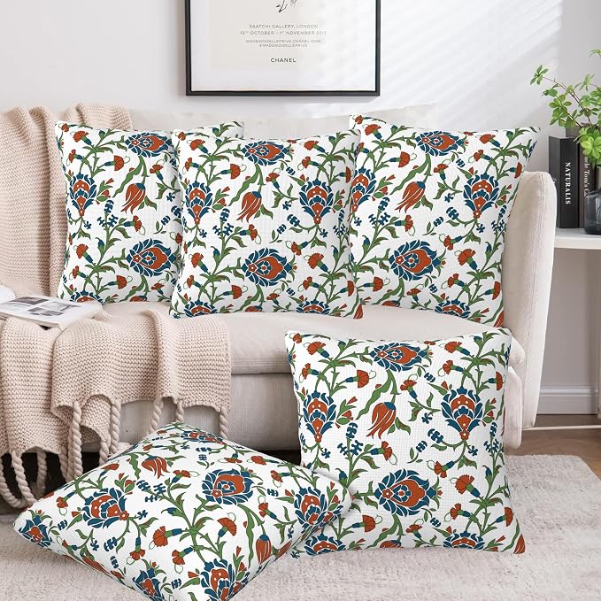Throw Pillow Cover Case Vintage Floral Pillow Covers 16x16 Inch Set of 2 - Image 6