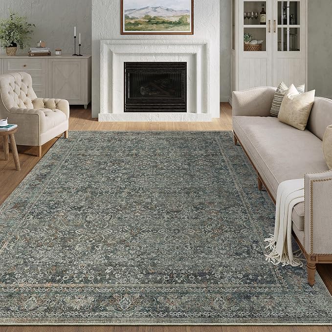 Area Rug 6x9 Gray Living Room Washable Vintage Carpet Non Slip Indoor Retro - Image 4