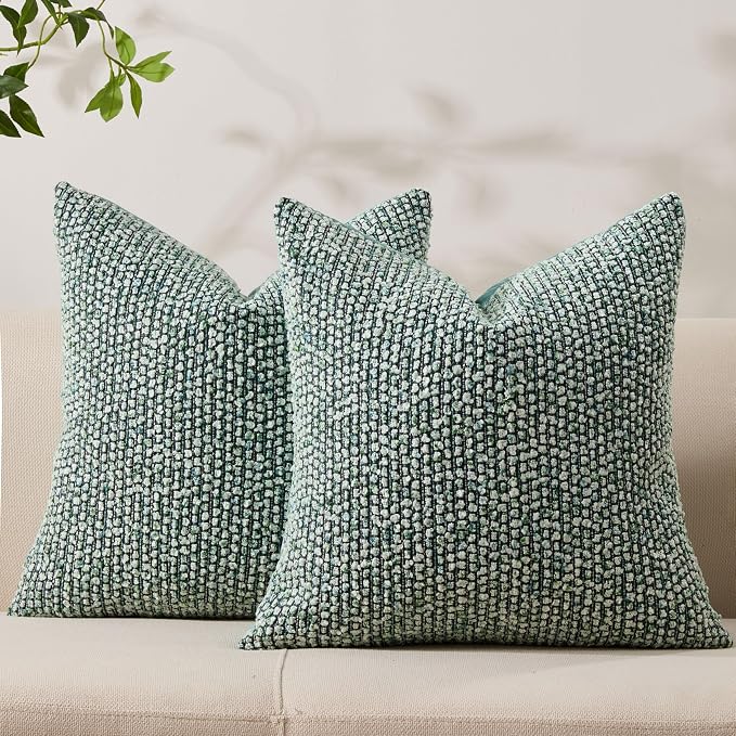 Decorative Couch Throw Pillow Covers 20x20 Set of 2 Green Striped Soft Wool by Allorry