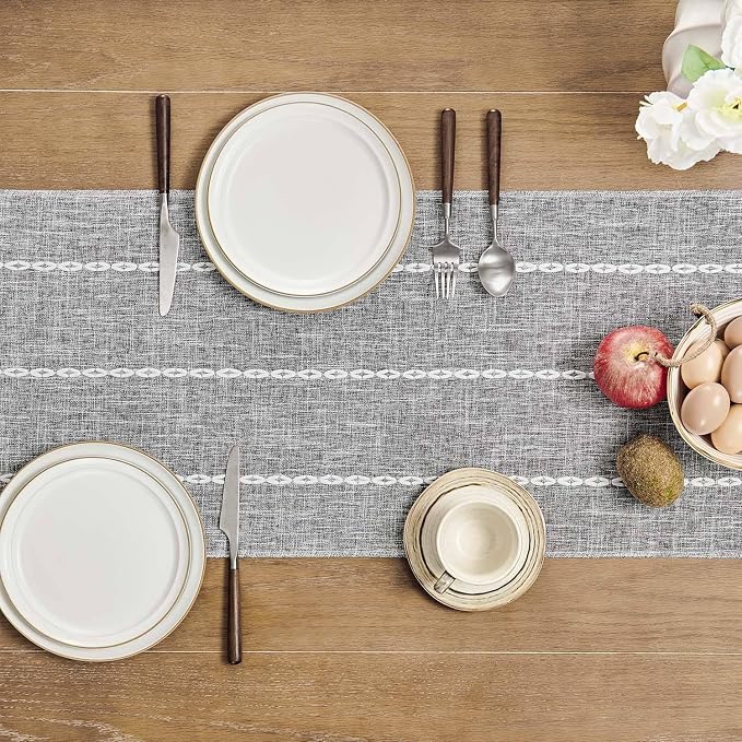 ZeeMart Farmhouse Braided Striped Table Runner, Rustic Grey Table Runners 48 - Image 5
