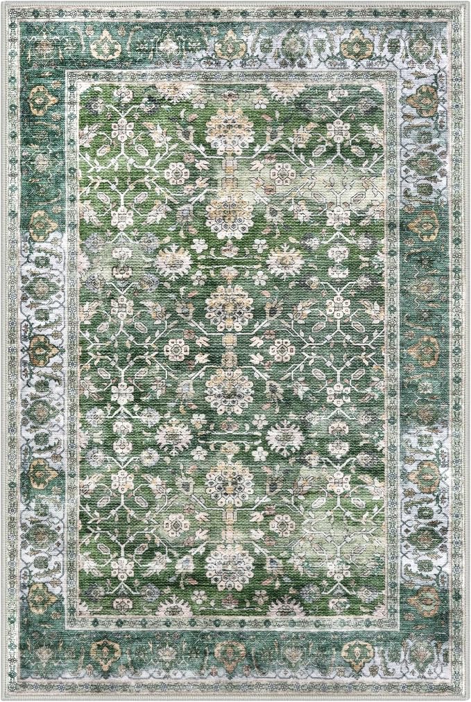 KUTA Vintage Floral Green Entryway Rug 2x3, Kitchen Rugs Non-Slip Washable - Image 8